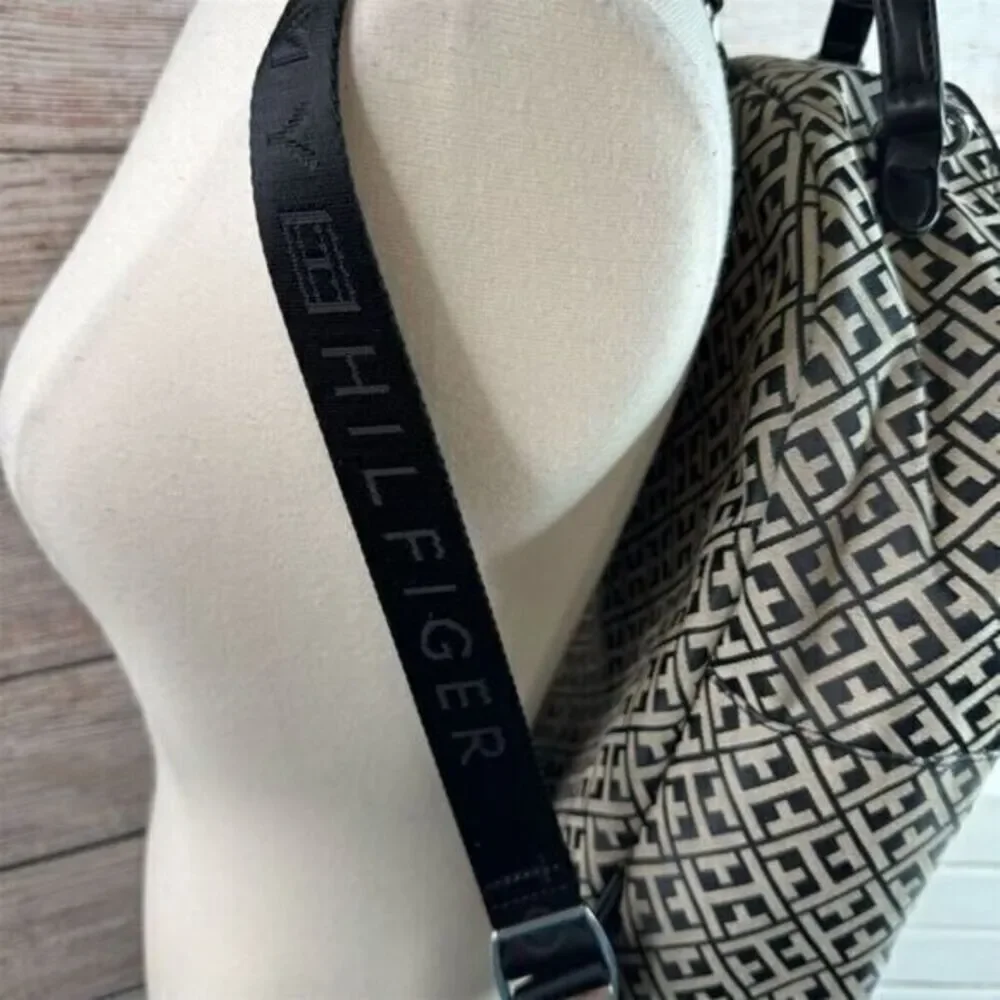 Tommy Hilfiger Unisex Backpack Black‎ Cream Monogram Canvas Adjustable Straps
